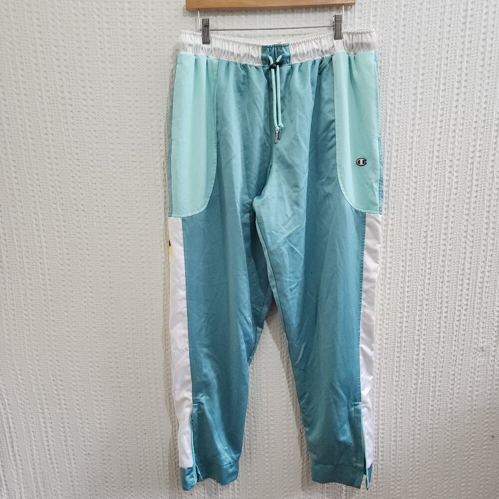Champion Aqua Blue & White Baggy Track Pants Men’s Size XL Retro Y2K Sport Style